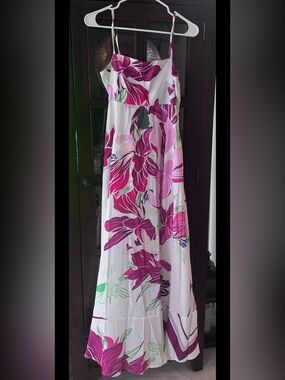 Amazon White Maxi Dress with Pink and Green Floral Print